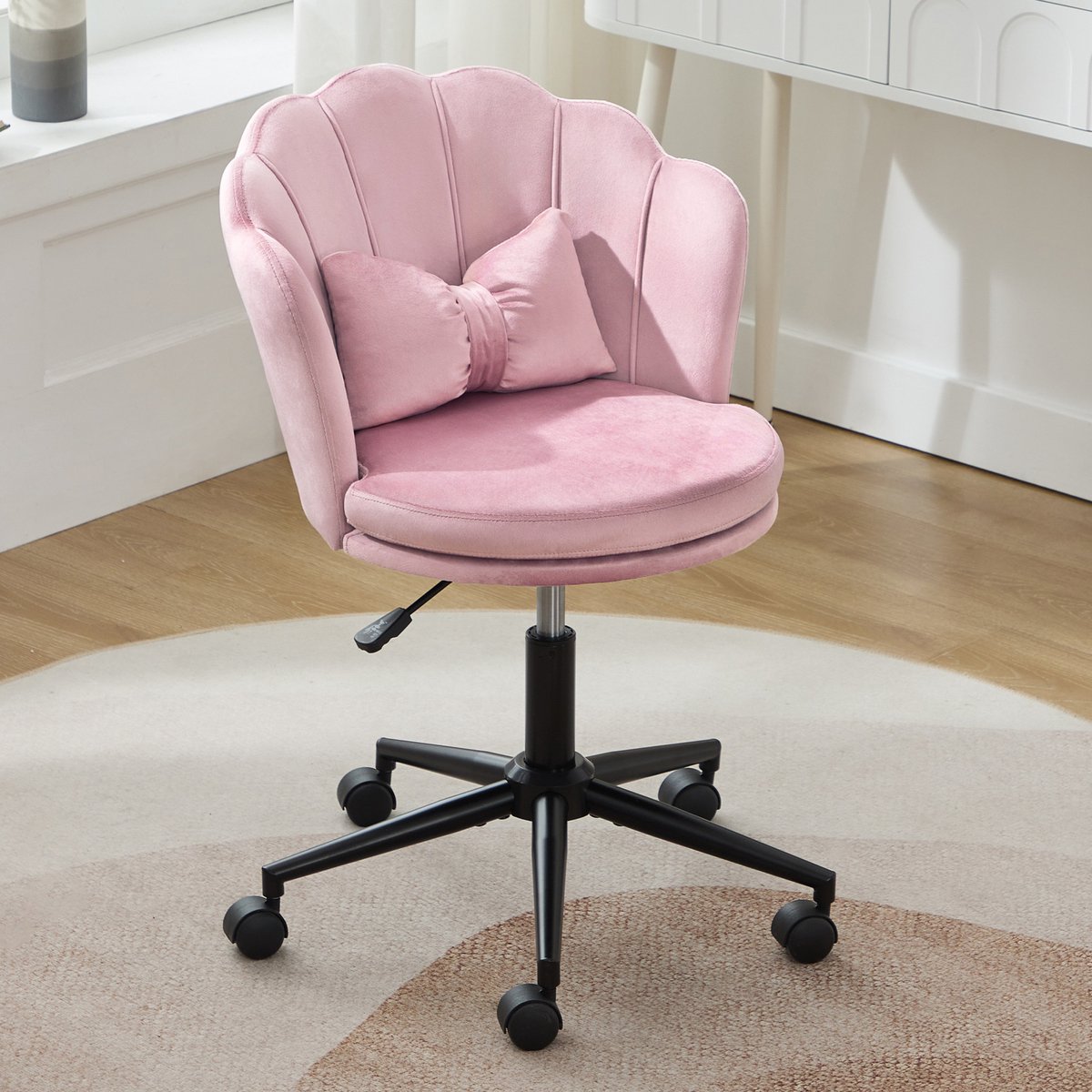 MIVRAY Bureaustoel 55 x 62 x 73-83 cm - In Hoogte Verstelbaar En 360 Graden Draaibaar - Voor Slaapkamer En Bureau - Fluweel Roze