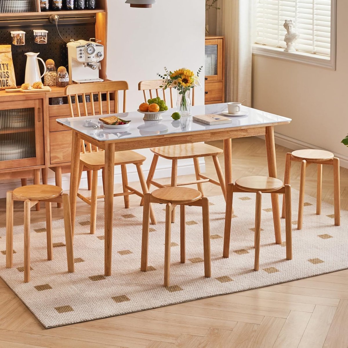 Set van 2 Design Barkrukken met Rugleuning - Massief Hout Stapelbare Zitkrukken 45 - Medahomestore