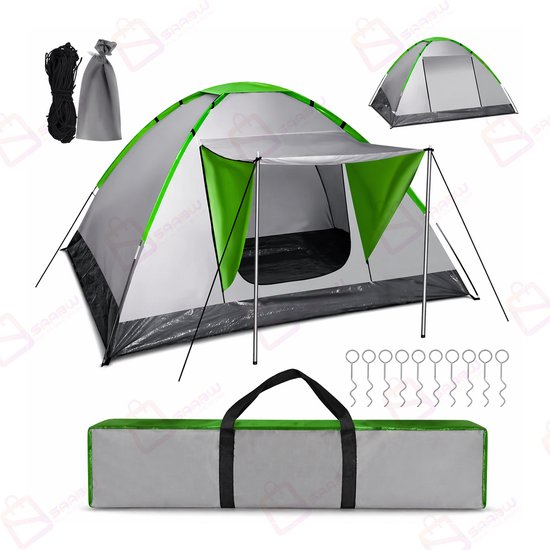 4-Persoons Camping Tent Montana – Waterdicht 5000mm met Luifel & Muskietennet – Lichtgewicht Koepeltent – familie tent – Inclusief Draagtas – 200 x 200 x 110 cm – 50078