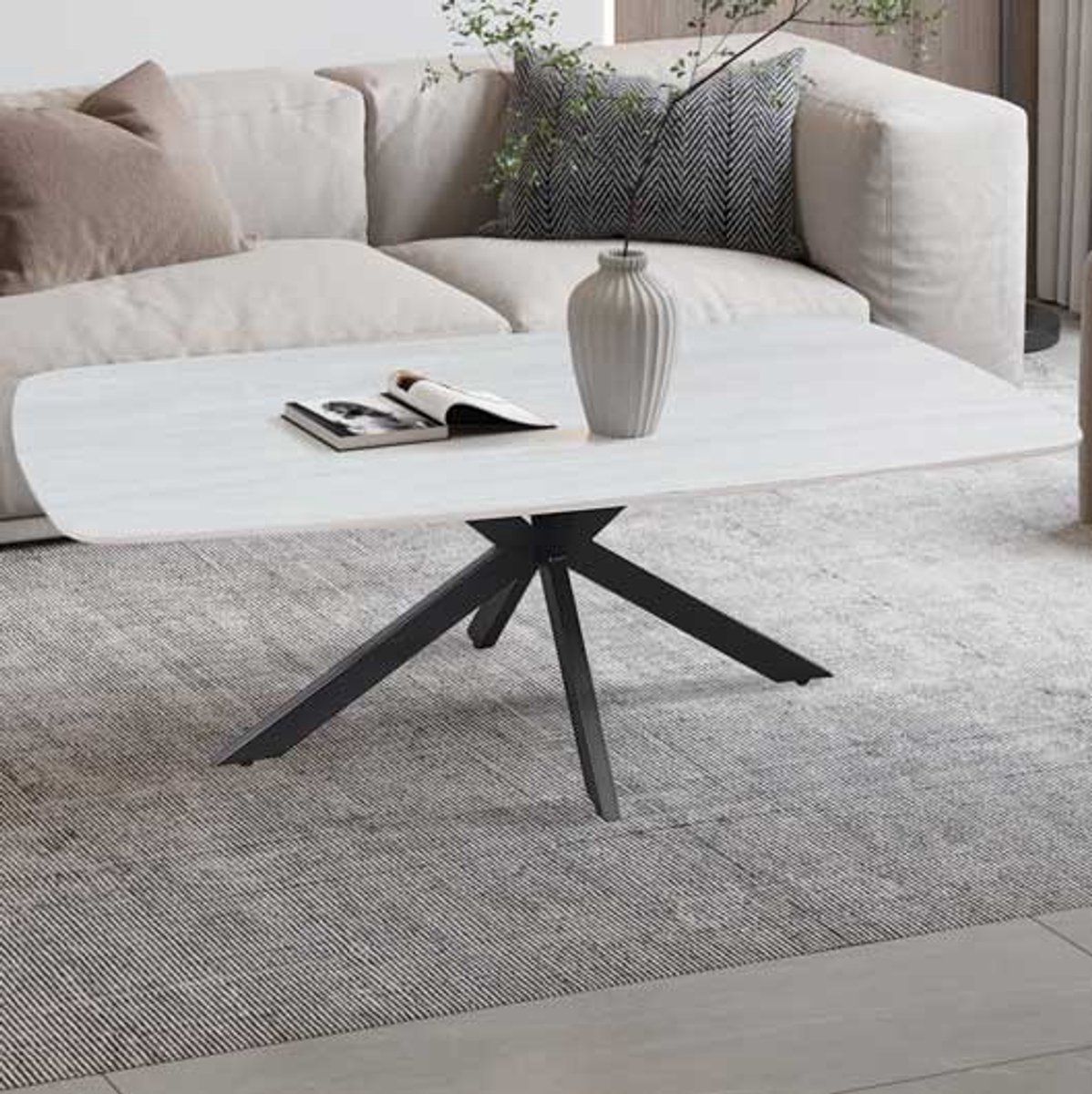 Salontafel 'Apollo' 130 cm Deens Ovaal Steen Baroque Grijs - mat - marmerlook