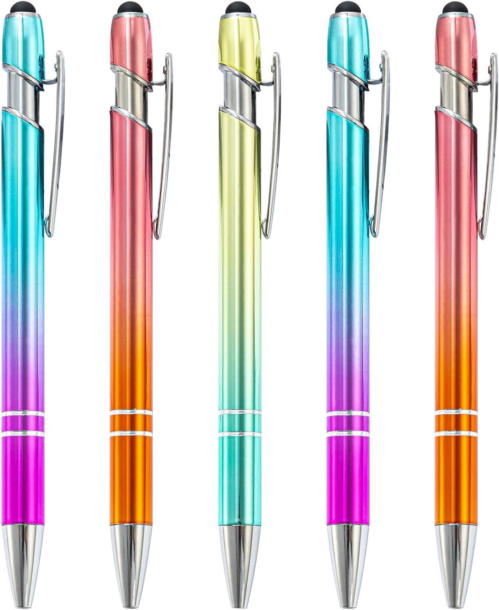 2-in-1 Soft Touch Balpen Set, 5 Stuks Hoogwaardige Ergonomische Pennen met Touch Pen, Ideaal voor Kantoor en Thuisgebruik