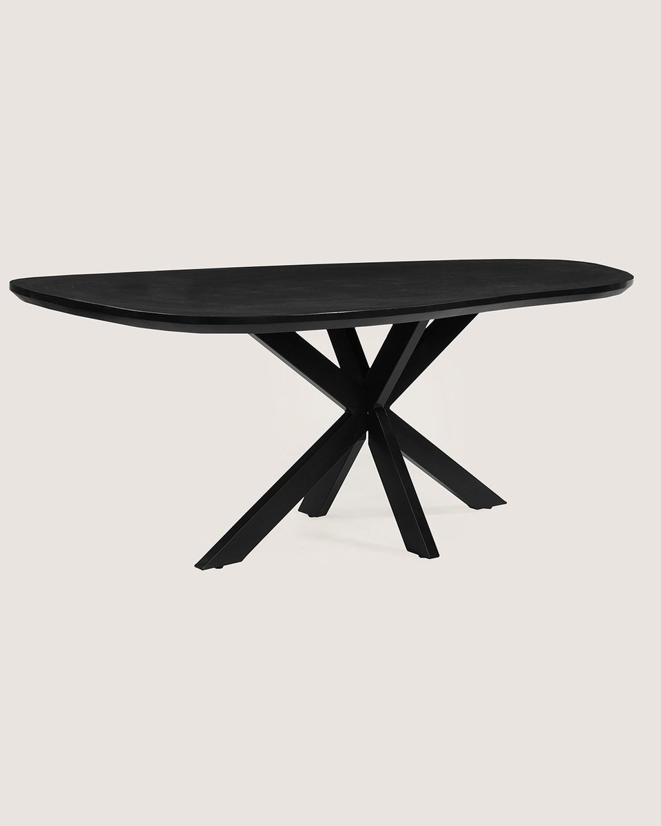 Organische Eettafel 240 cm Mangohout – Zwart – Zwart Metalen Matrix Onderstel – Elegant Chic – 7-8 Personen