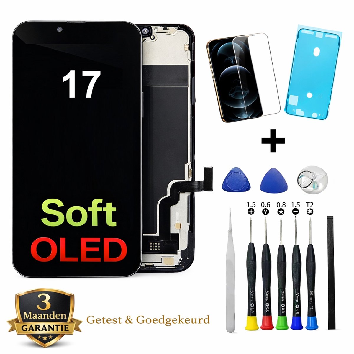 iPhone 17 OLED Scherm Vervanging – Premium Soft OLED Display – Inclusief Complete Reparatieset, Gereedschap, Screenprotector en Plakstrip