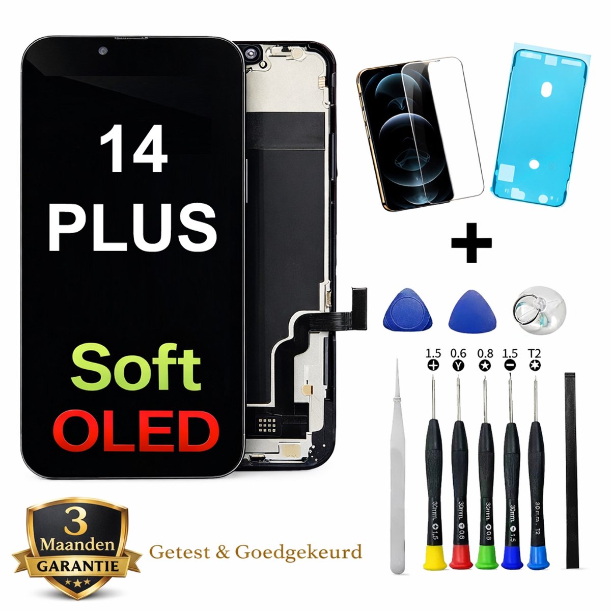 iPhone 14 PLUS OLED Scherm Vervanging – Premium Soft OLED Display – Inclusief Complete Reparatieset, Gereedschap, Screenprotector en Plakstrip