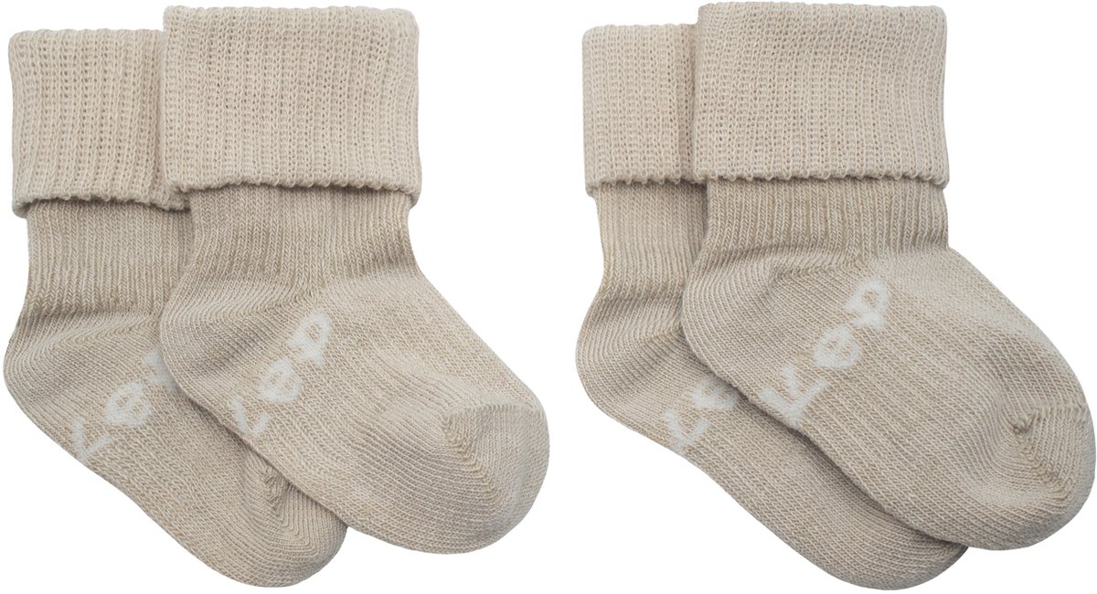 KipKep Blijf-Sokjes - Cookie - 0-6 maanden - baby sokjes - 2 paar - zakken niet af - biologisch katoen - beige