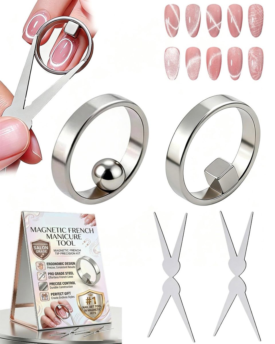 Cat Eye Magneet voor Nagels - Krachtig Nagelmagneet Gereedschap - Y- & Ringmagneet (Brede Straal, French-stijl) - Magneet Cat Eye Gellak - Magnetische Gellak Accessoires - Cat Eye Magneet Tool voor Thuisgebruik, Beginners en Nagelstylisten - SOLLBRY®
