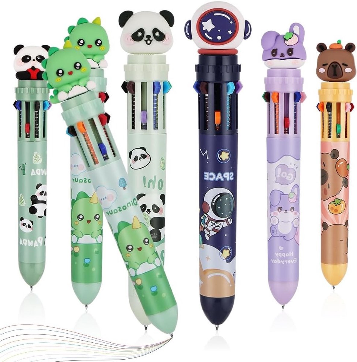 Kleurige Balpennen Set van 6, 10-in-1 Schrijfpennen, Comfortabele en Retractable Kawaii Pennen voor Kantoor, School en Cadeaus