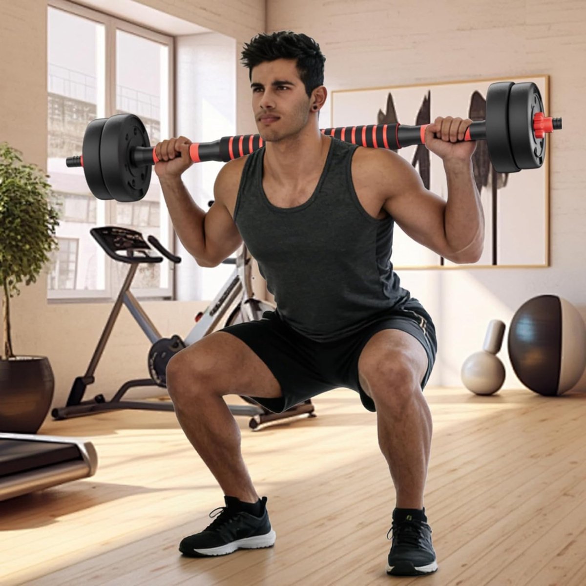 MIRA® Verstelbare Dumbells - Verstelbare Dumbbells - Dumbell Set - Verstelbare Dumbell - Rood - 13cm x 6cm x 6cm thumbnail 5