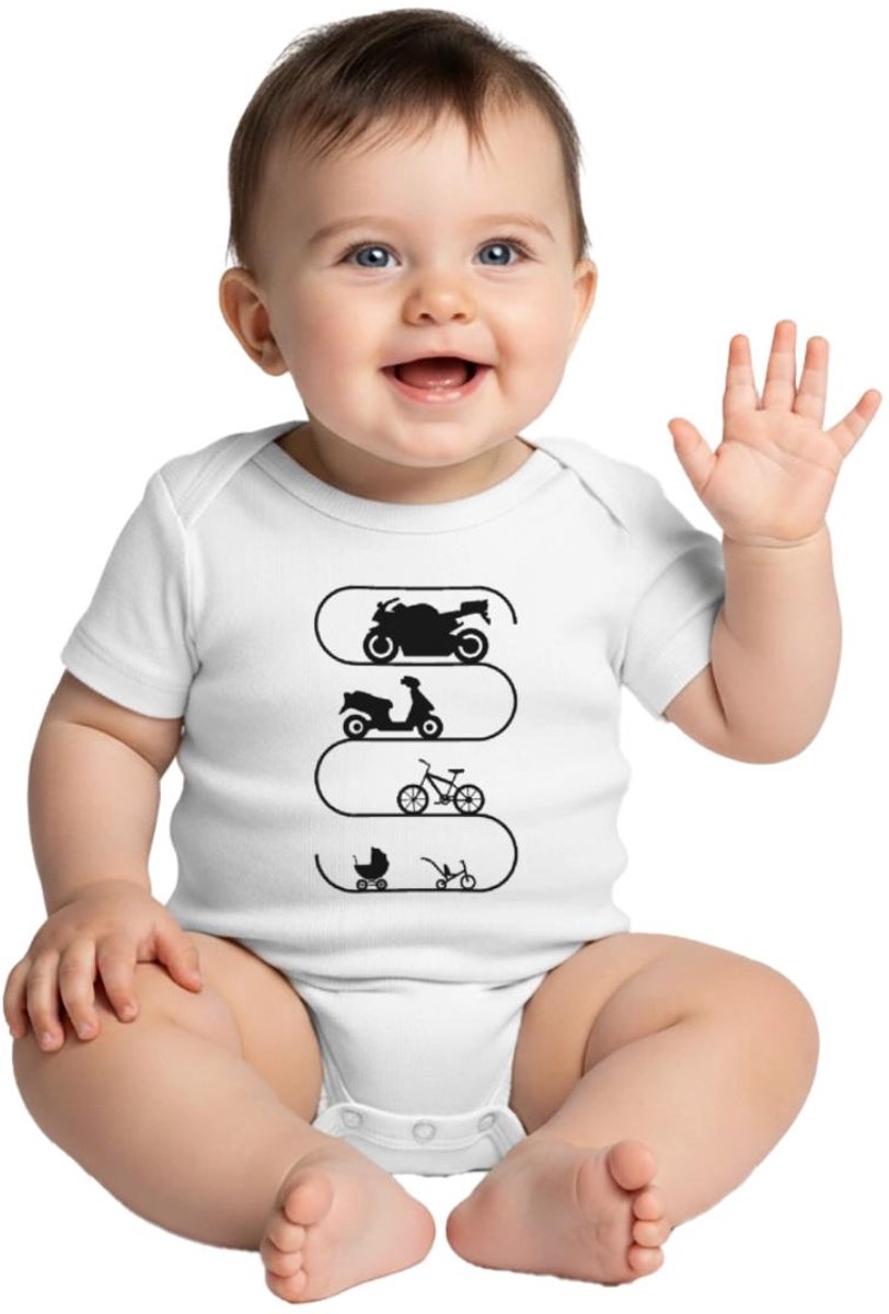 Evolutie Van De Motorrijder Op Twee Wielen Baby Rompertje Met Korte Mouwen