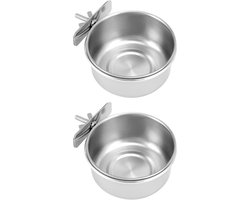 longziming - 2 Stuks - Vogelvoerbak - RVS - Vogel Voerbakken Hangend - Voerbak Voor Vogelkooi En Rattenkooi - 10x4,5cm - Stevige Voer En Waterbak Voor Vogels