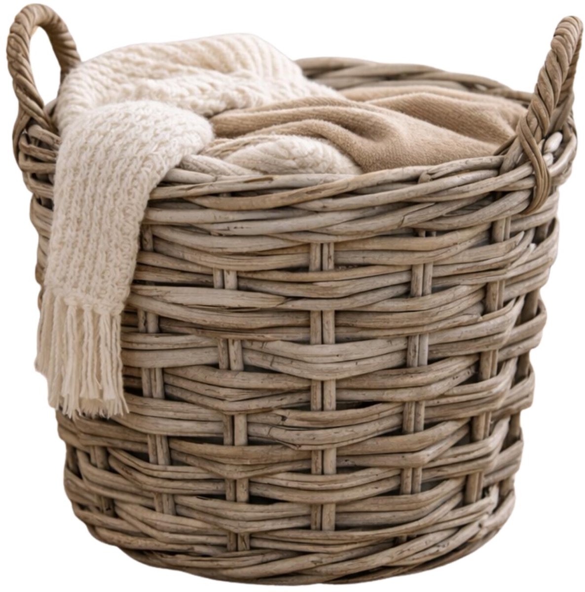 Mega Collections opbergmand Heeg - rotan - D39 x H31 cm - lichtbruin/grijs