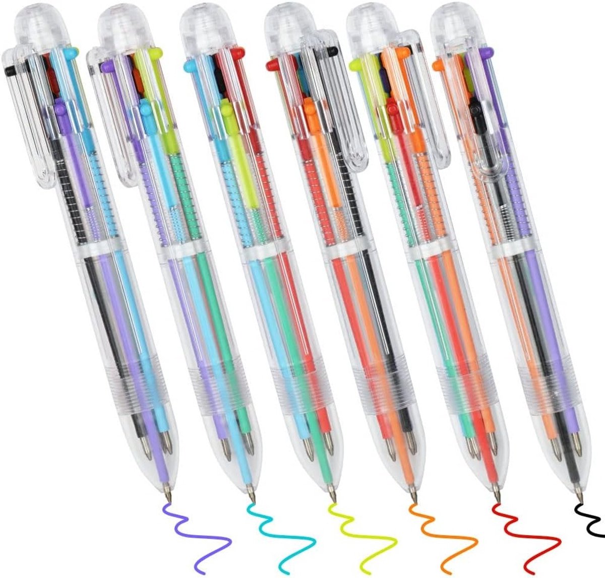 12 Stuks Multicolor Balpen Set, 6-in-1 Uittrekbare Balpennen 0.5mm, Kleurrijke Pennen voor Kantoor, School en Cadeaus voor Studenten