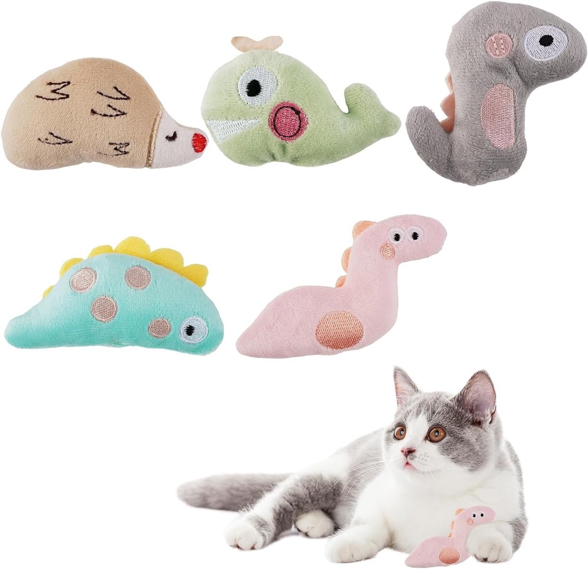 Interactieve set van 5 kattenpluche dieren met kattenkruid - Zachte speeltjes voor kittens en volwassen katten