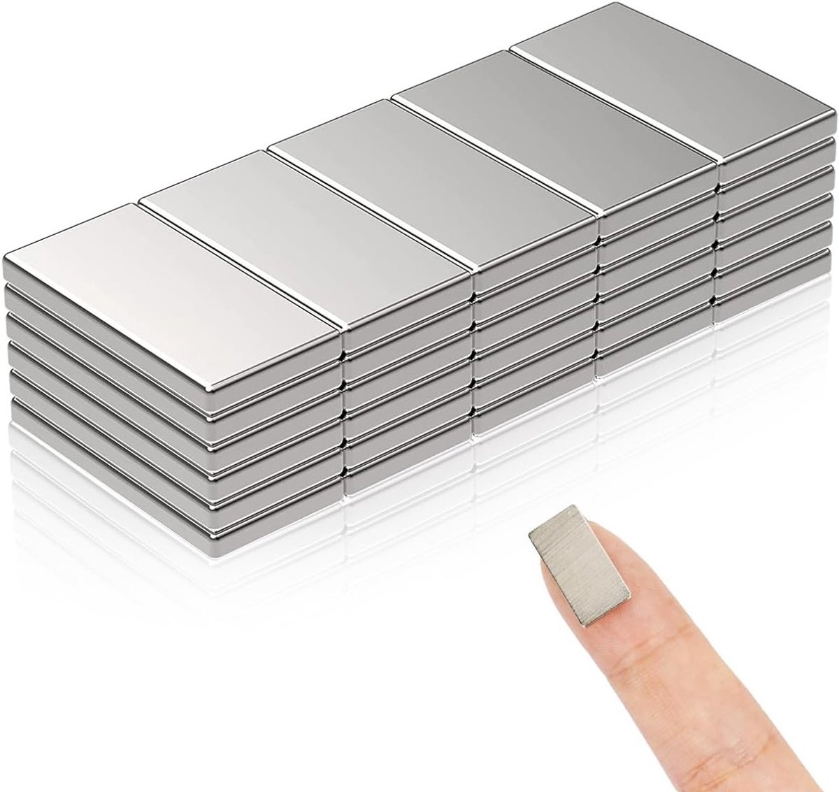 Krachtige Neodymium Magneten, 30 Stuks, Rectangular, Zelfklevend, Ideaal voor Koelkast, Foto's en Knutselen (20 x 10 x 1 mm)