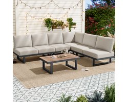 Tuinmeubelset, Tuin Lounge Fauteuil Set, Hoekbank, Outdoor Relaxbed, Salontafel, Kan omgevormd worden tot ligbed, gegalvaniseerd staal, Grijs