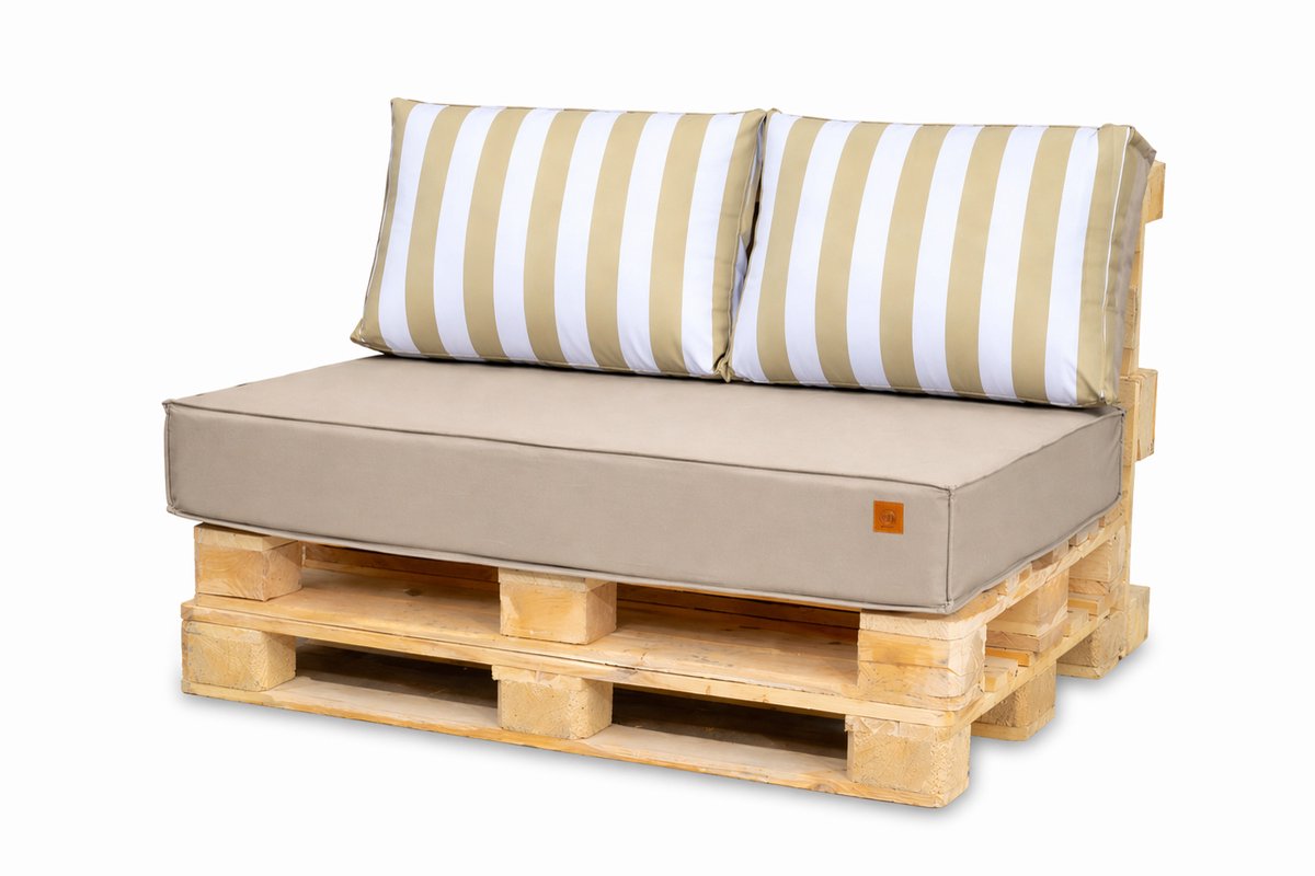 Blomster - Palletkussens 120x80 cm - Beige gestreept - 3-delige set - Zitkussen en rugkussens voor tuin en balkon