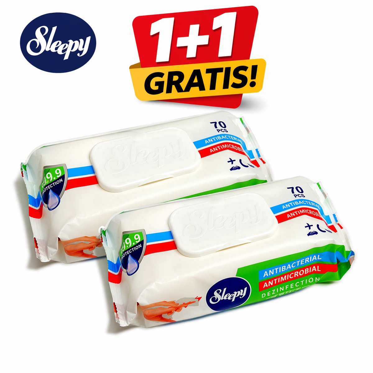 Sleepy Premium Antibacteriële Doekjes 70 Stuks – Schoonmaakdoekjes - Alcoholvrij – Bacteriedodend – Hygiëne – Voordeelactie 1+1 Gratis