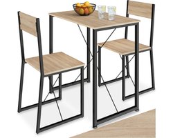 tectake® Zitgroep 3-delig - Eetgroep voor 2 personen - Eettafel met 2 stoelen - Industrieel design - Zwart metalen frame - Draagkracht tafel 75 kg stoel 120 kg - Afmeting (LxBxH) tafel 80 x 50 x 77 cm stoel 42 x 44 x 90 cm - Lichtbruin