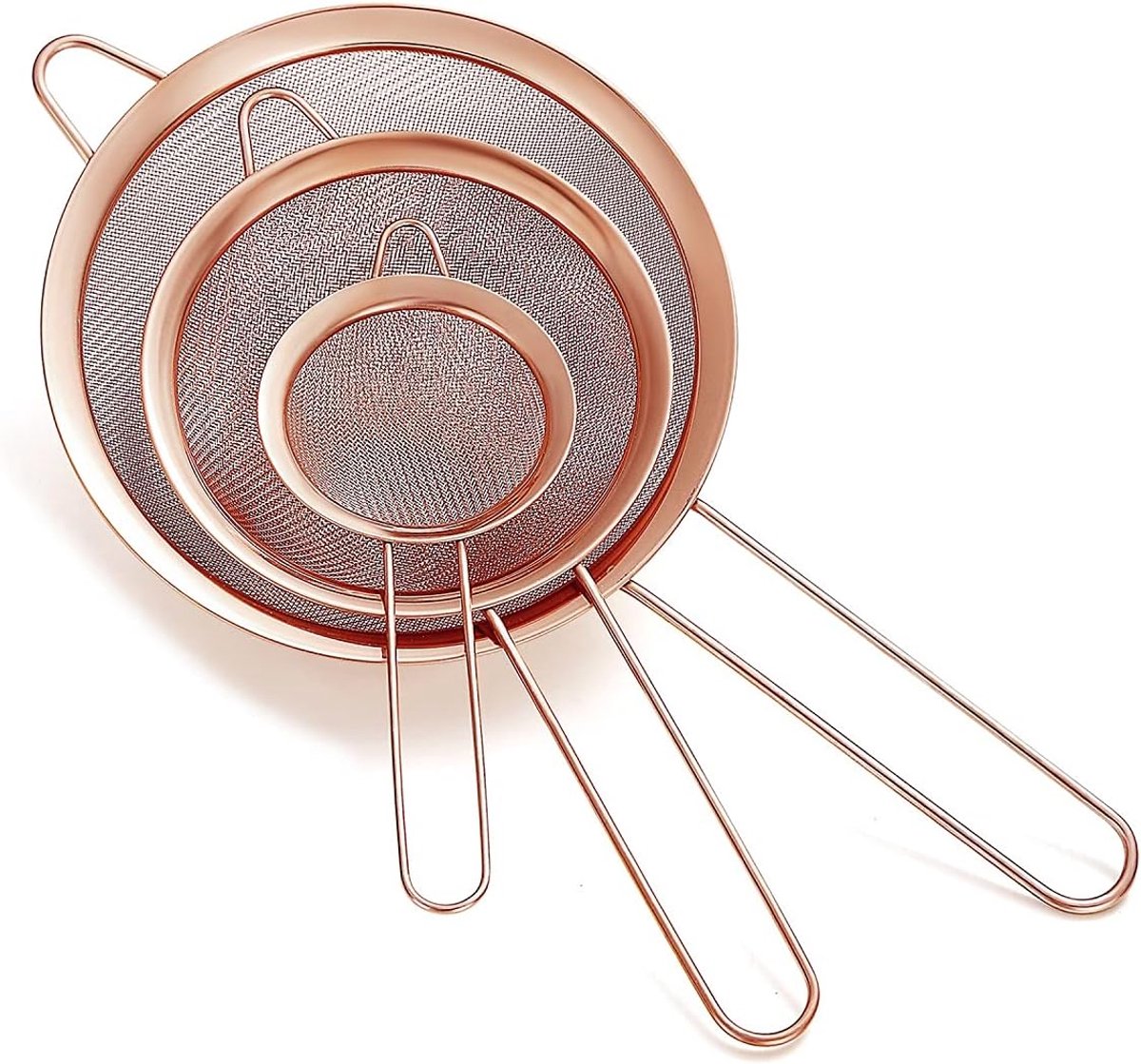 Koperen Fijne Mesh Zeef, 3-Delige Set, Roségouden Meelzeef Om Te Bakken, Roestvrij Stalen Clander, Koper Matcha Theezeef, Sausafscheider, Stasher Zeef