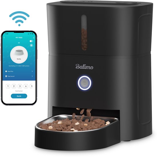 HoneyGuaridan Automatische voederdispenser voor katten met 2 kommen, geprogrammeerd via de app, 4,5 l, voederdispenser voor katten met timer, 6 maaltijden per dag, voor katten en kleine, middelgrote