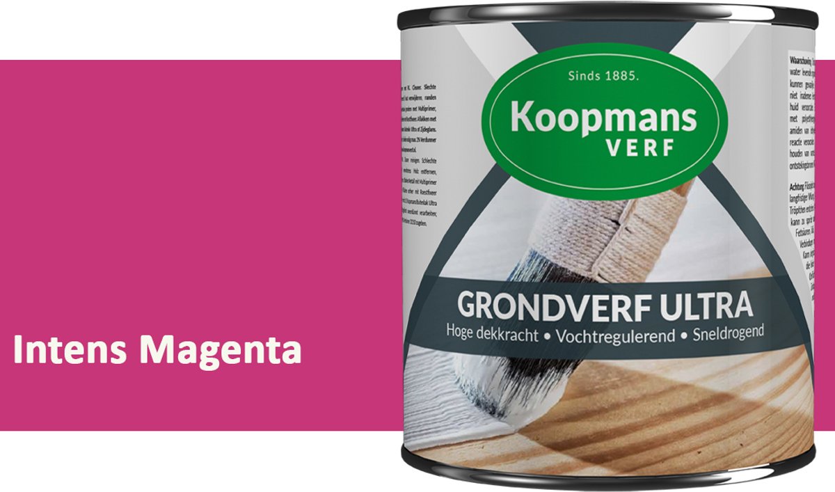 Koopmans Grondverf Ultra – Grondverf Hout & Metaal Binnen en Buiten – Vochtregulerende Primer – Hoge Dekking – Zijdeglans – Intens Magenta – 2,5 l