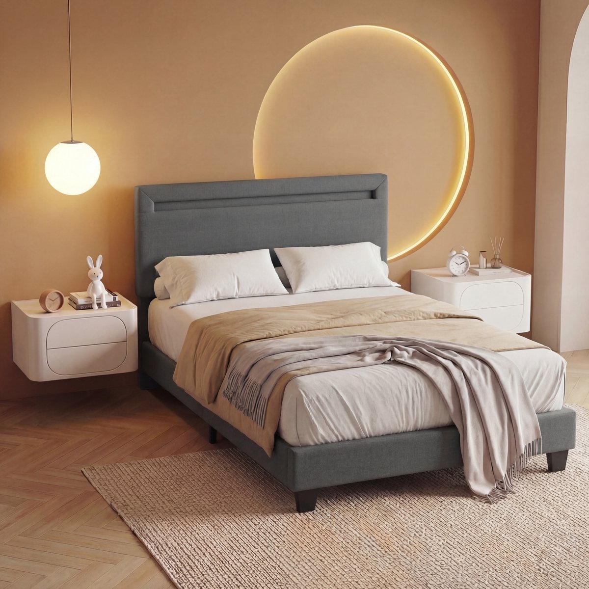 Bealife BF27 Bedframe - 200 x 90 cm - LED-verlichting - Hoofdbord en lattenbodem - Donkergrijs