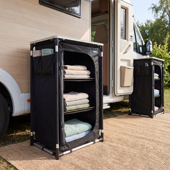 Campingkast - Aluminium Frame - 3 Lagen - Verstelbare Poten - Zijvakken - Inclusief Draagtas - Zwart- Tristar CU-0809 — afbeelding 4