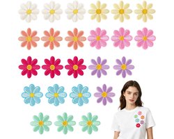 Set van 24 strijkpatches met madeliefjes patroon voor kinderen - geborduurde stoffen patches - geschikt voor de strijkplank - perfect voor het versieren van kinderjurken, jeans en jassen.