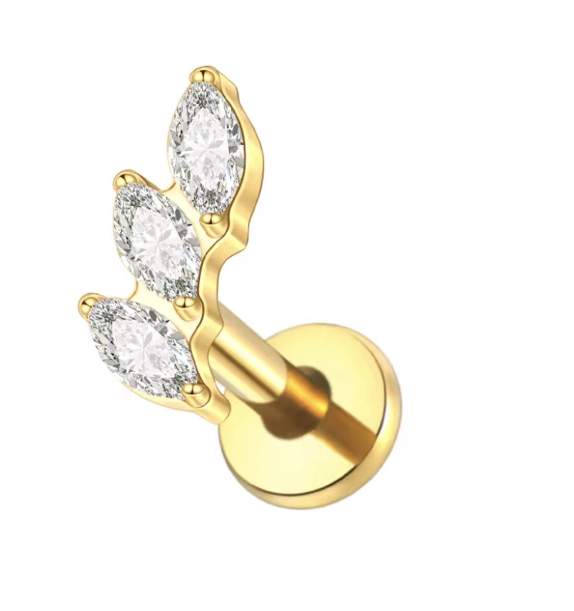 Maevi® Piercing voor Oor - Kleur: Goud - Formaat: 12 x 6 MM - Titanium - Tragus / Kraakbeen / Helix / Conch - Oorpiercing - Piercing Sieraad - Hoge Kwaliteit - Labret Piercing - Luxe Sieraad - Oorbellen