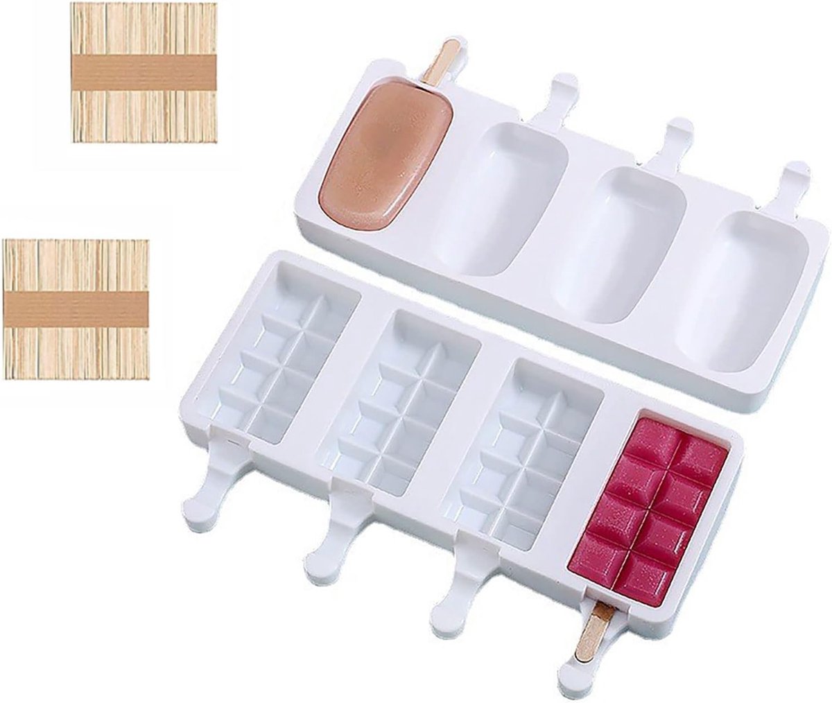 Cakevormen voor Cake Pops en IJsjes, 100 Houten Stokken voor DIY IJscreaties (2-Pack, Wit)