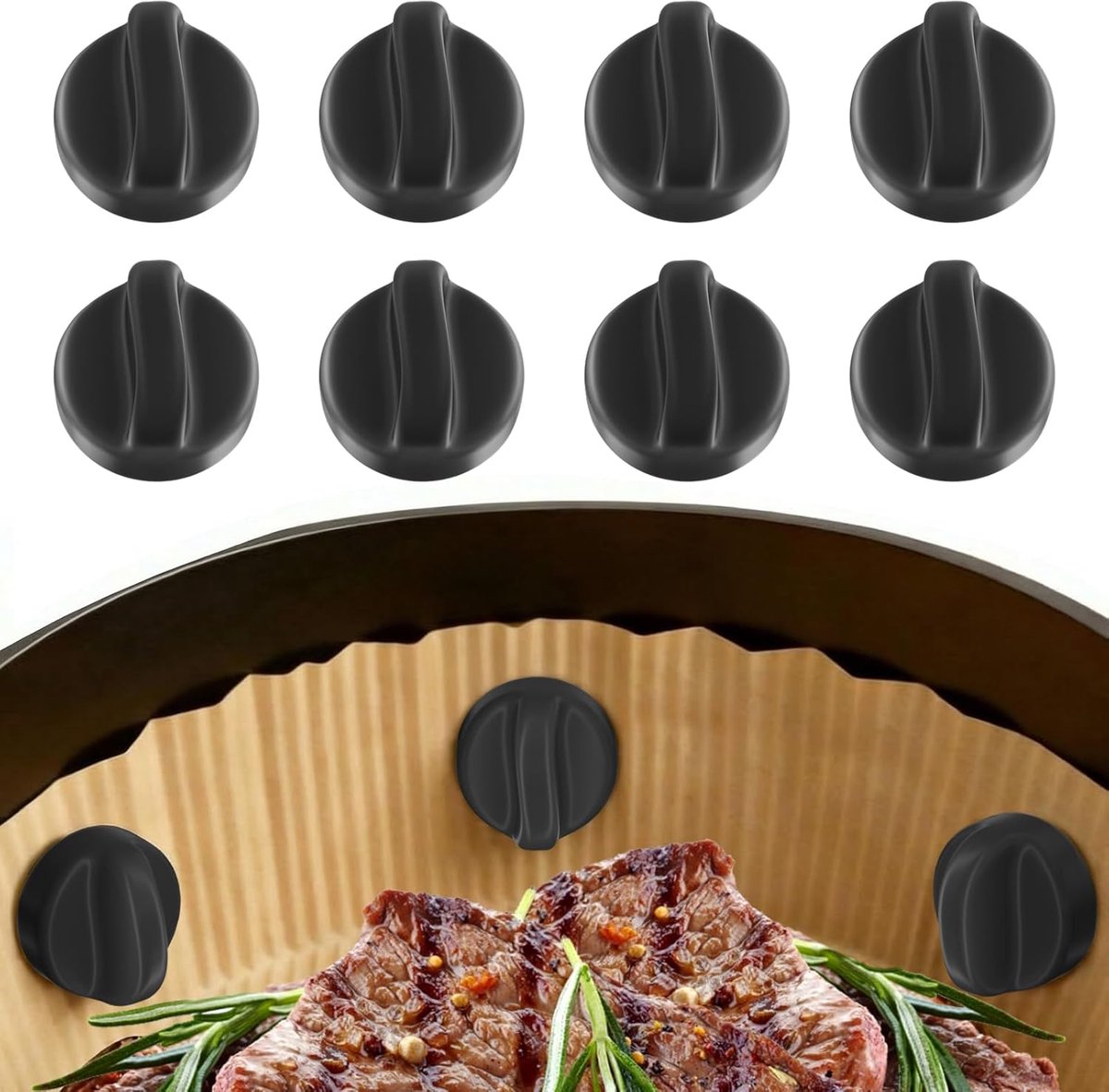 8 hittebestendige siliconen magneten voor airfryer - veilige grip voor bakpapier - zwart