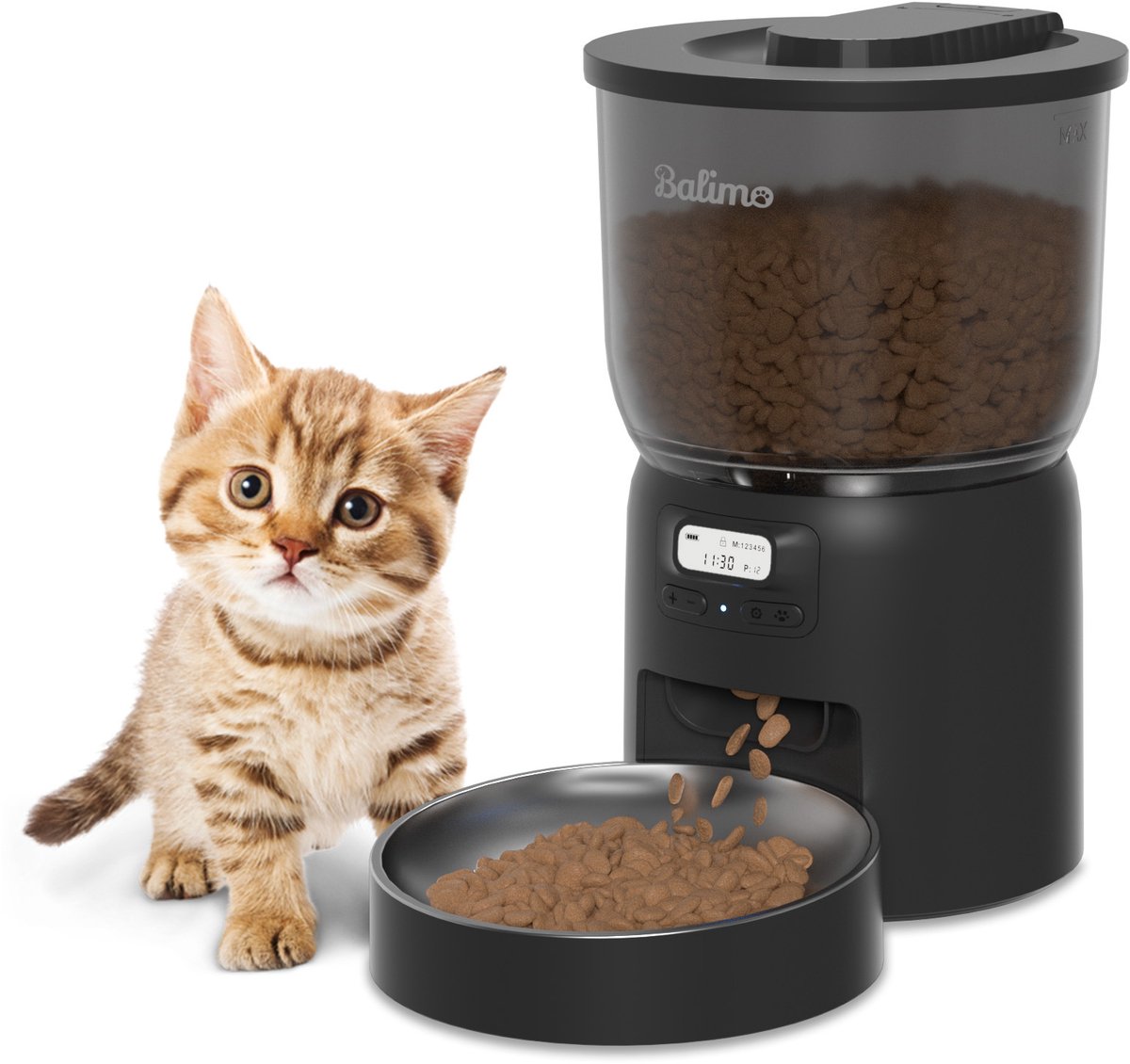 Balimo Automatische Voerbak Kat en Hond - Voerdispenser - Voerbakjes - Katautomatische -Voerinhoud 3L - Voerautomaat Dispenser - Inclusief 1 RVS Voerbakken - Zwart