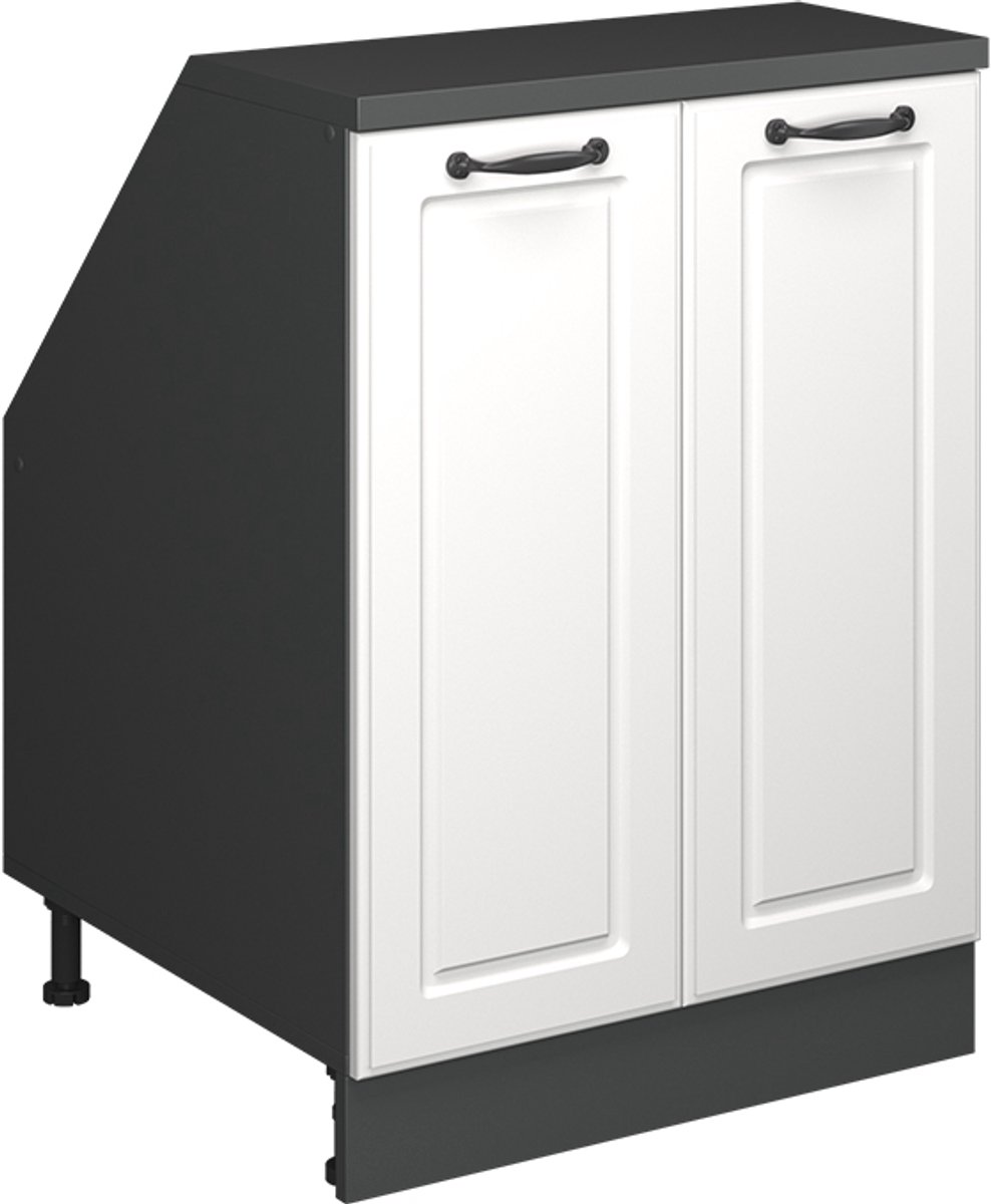 Vicco R-Line Keukenkast voor schuine wand – 60 cm met 2 deuren, kastromp 60 cm diepte Wit Landhuis Wit landelijk/Antraciet