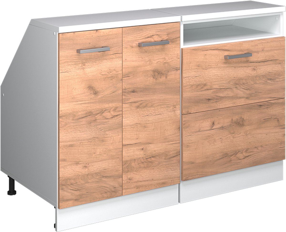 Vicco R-Line Keukenkast voor schuine wand – 120 cm Set van 2 kastrompen 60 cm diepte Krachtige eik goud Goudkleurig Eiken/Wit