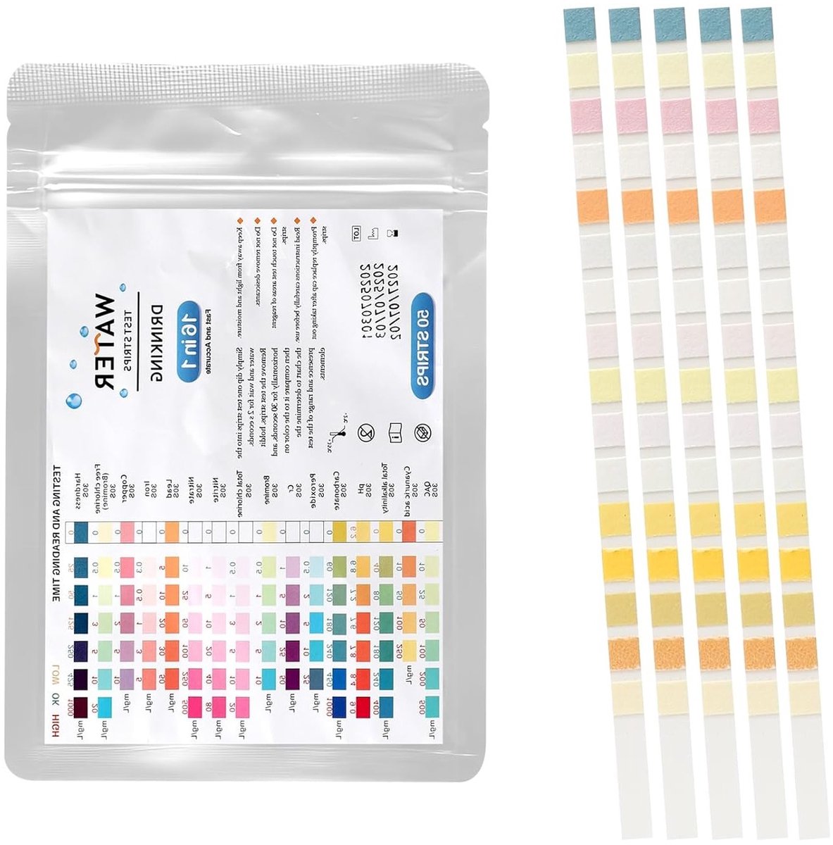 50x 16-in-1 Teststrips voor Drinkwater, pH Waarde, Waterkwaliteit en Hardheid Metingen voor Thuis, Aquarium en Zwembad