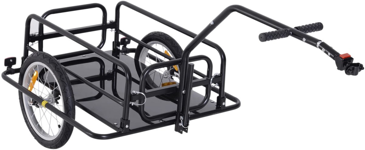 Roossentials fietskar - Bagagekar - Fietsaanhanger - Aanhangwagen fiets - Transportwagen - Cargo trailer fiets - Met 2 wielen - Zwart