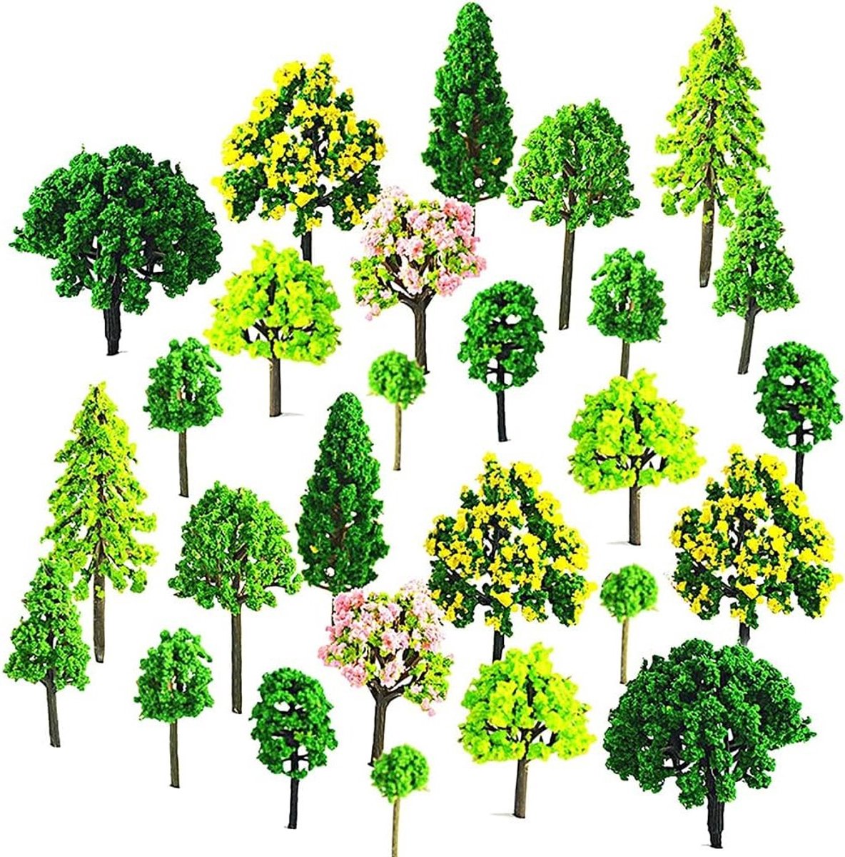 Mixed Plastic Model Miniature Bomen voor Modelspoor en Landschapsdecoratie - 55 Stuks Nepp bomen voor DIY Tuin en Aquarium (3-7cm)