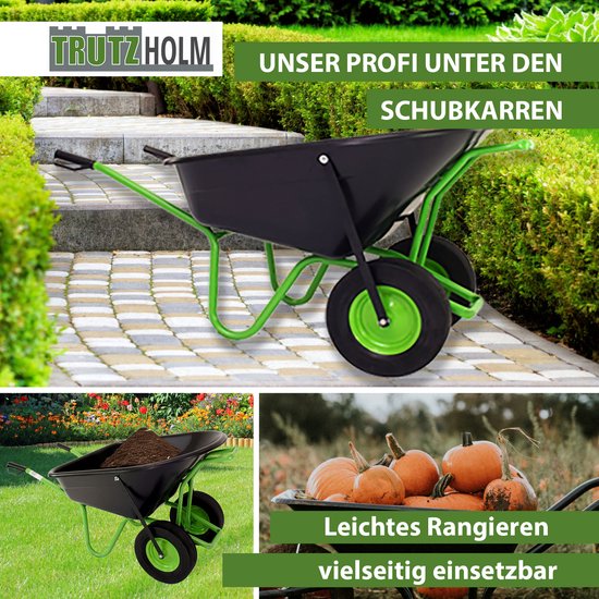 2-wiel kruiwagen 160 L 220 kg Tuinkrui Kruiwagen Kruiwagen Kruiwagen Massieve rubberen banden Metalen velg groen — afbeelding 4