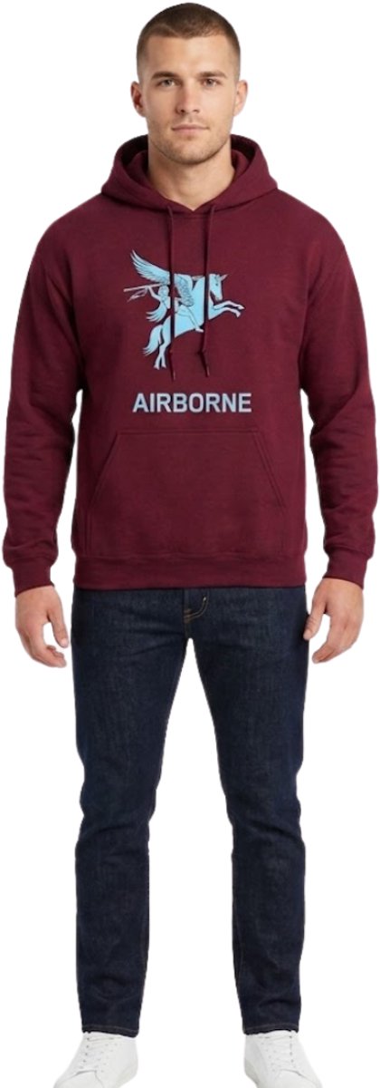 Airborne - Hoodie Maroon Rood Met Pegasus - Airborne Trui - Volwassenen - Maat S
