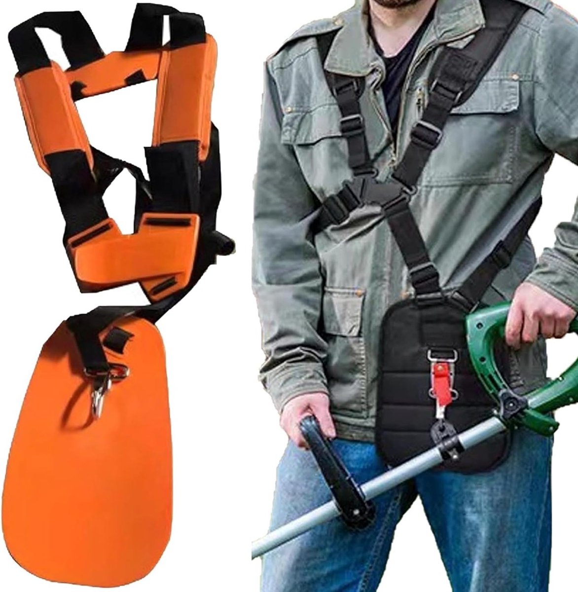 Verstelbare Trimmer Schouderband met Dubbele Schouder voor Grasmaaier en Tuingereedschap, Ideaal voor Borstelsnijder en Tuinaccessoires (Oranje)