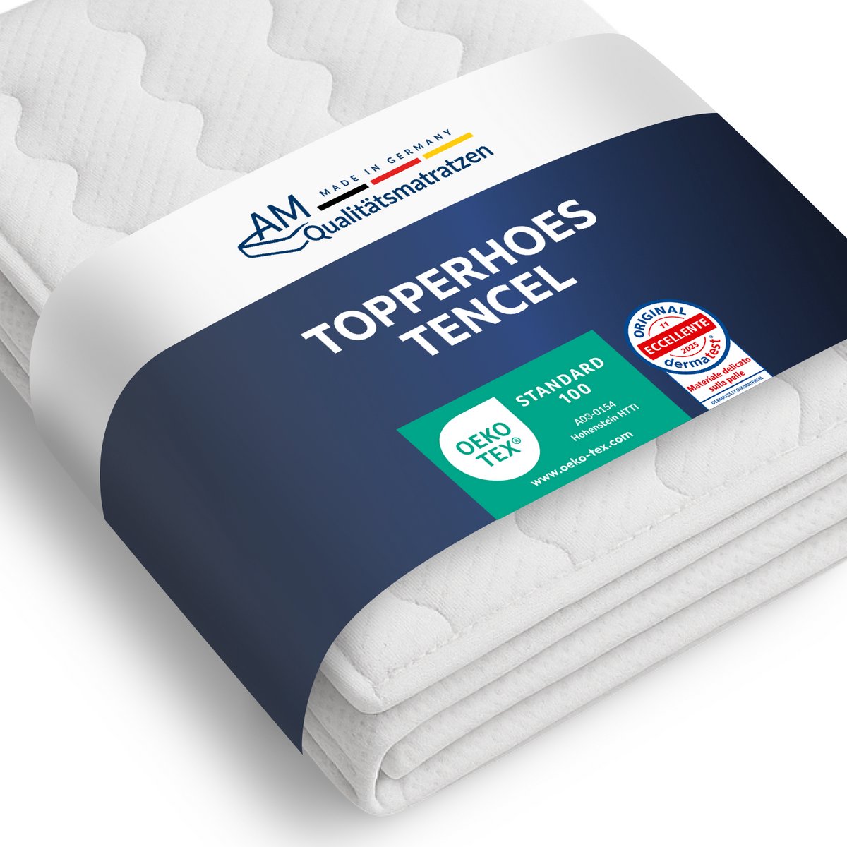 AM Qualitätsmatratzen Lyocell topper 80 x 200 cm hoes 4-6 cm kernhoogte - Made in Germany & OEKO-TEX-keurmerk - Allergisch topperhoes cm met anti-roest onderkant & 4-zijdige ritssluiting Wit