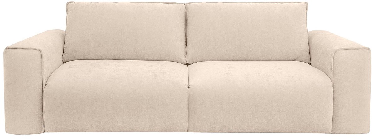 Vente-unique Driezitsslaapbank express in beige stof - Slaapbreedte 140 cm matras 16 cm POGLO
