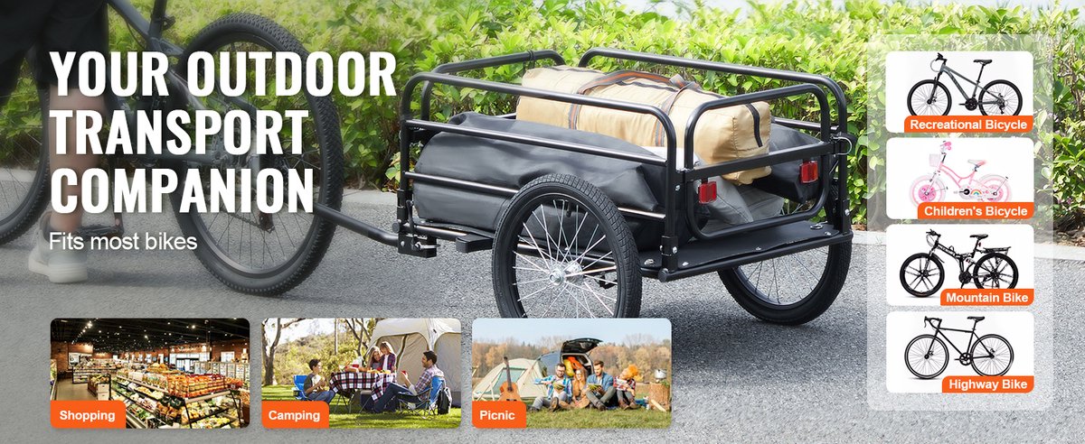 NAVOBIZ Fietskar bagage - Fietstrailer - Fiets aanhanger - Opvouwbaar - Stalen frame - Reflectoren - Multi Terrein wielen – foto 5