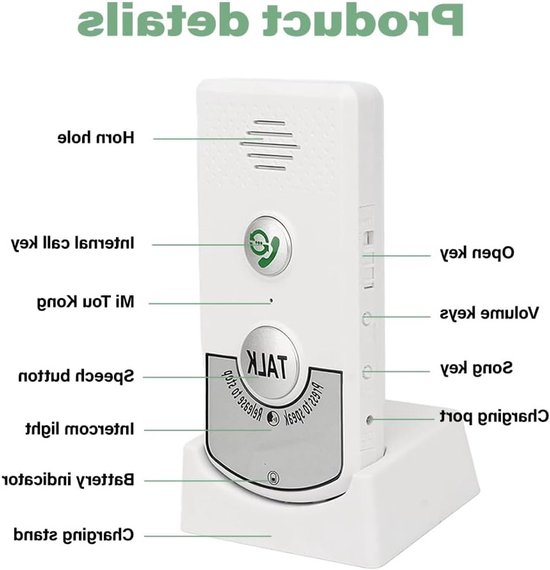 Draadloos Intercom Systeem voor Thuis en Kantoor, 2-Weg Communicatie, Stemdeurbellen voor Ouderen — afbeelding 2