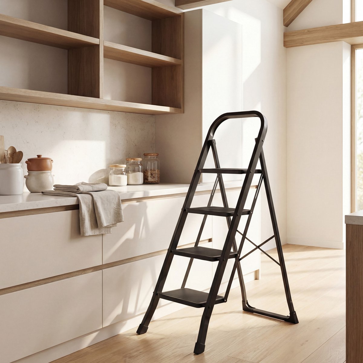SONGMICS - Ladder - 4-Trede Opvouwbare Huishoudtrap - Met Klapbeveiliging - Draagvermogen tot 150 kg – foto 5
