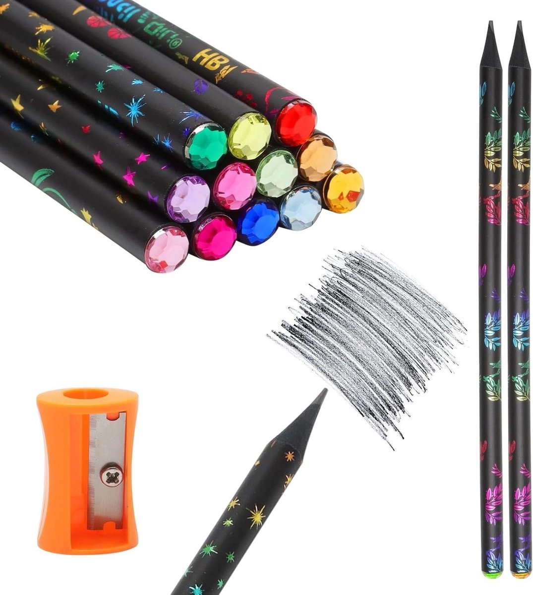 Elegante Houten HB Potloden met Strass Steentjes en Ingebouwde Slijper, Perfecte Cadeau-idee voor School en Kantoor, Ergonomisch Ontwerp en Creatief Schrijven