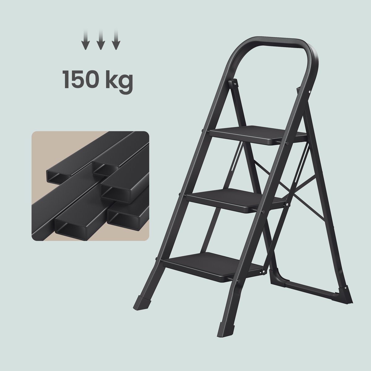 SONGMICS - Ladder - Drieladige Opvouwbare Huishoudtrap - Met Klapbeveiliging - Belastbaar tot 150 kg – foto 3