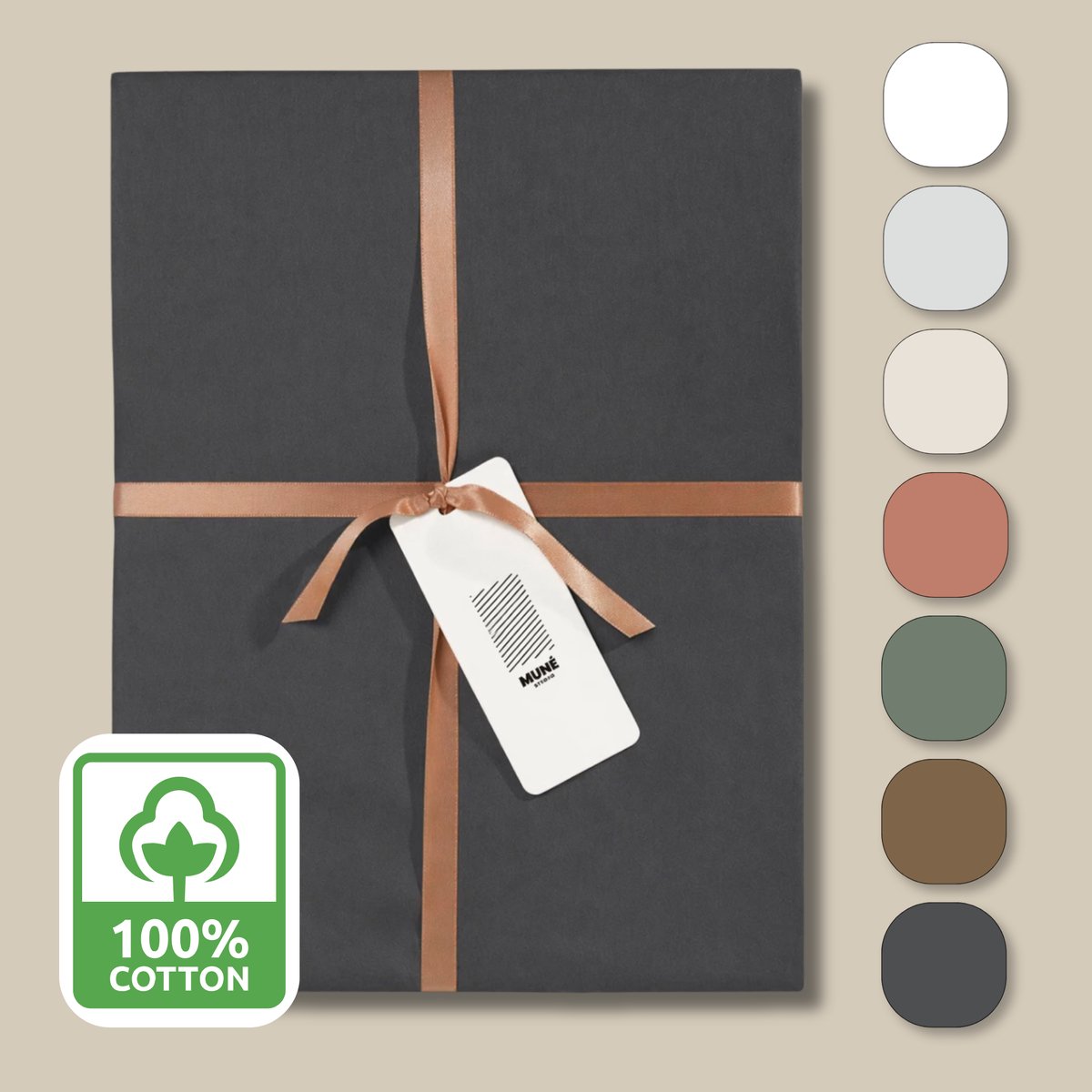 Muné Bedding Hoeslaken Perkal Katoen 200TC - 90x200 cm - Tot 30 cm Matrasdikte - Hotelkwaliteit - Antraciet