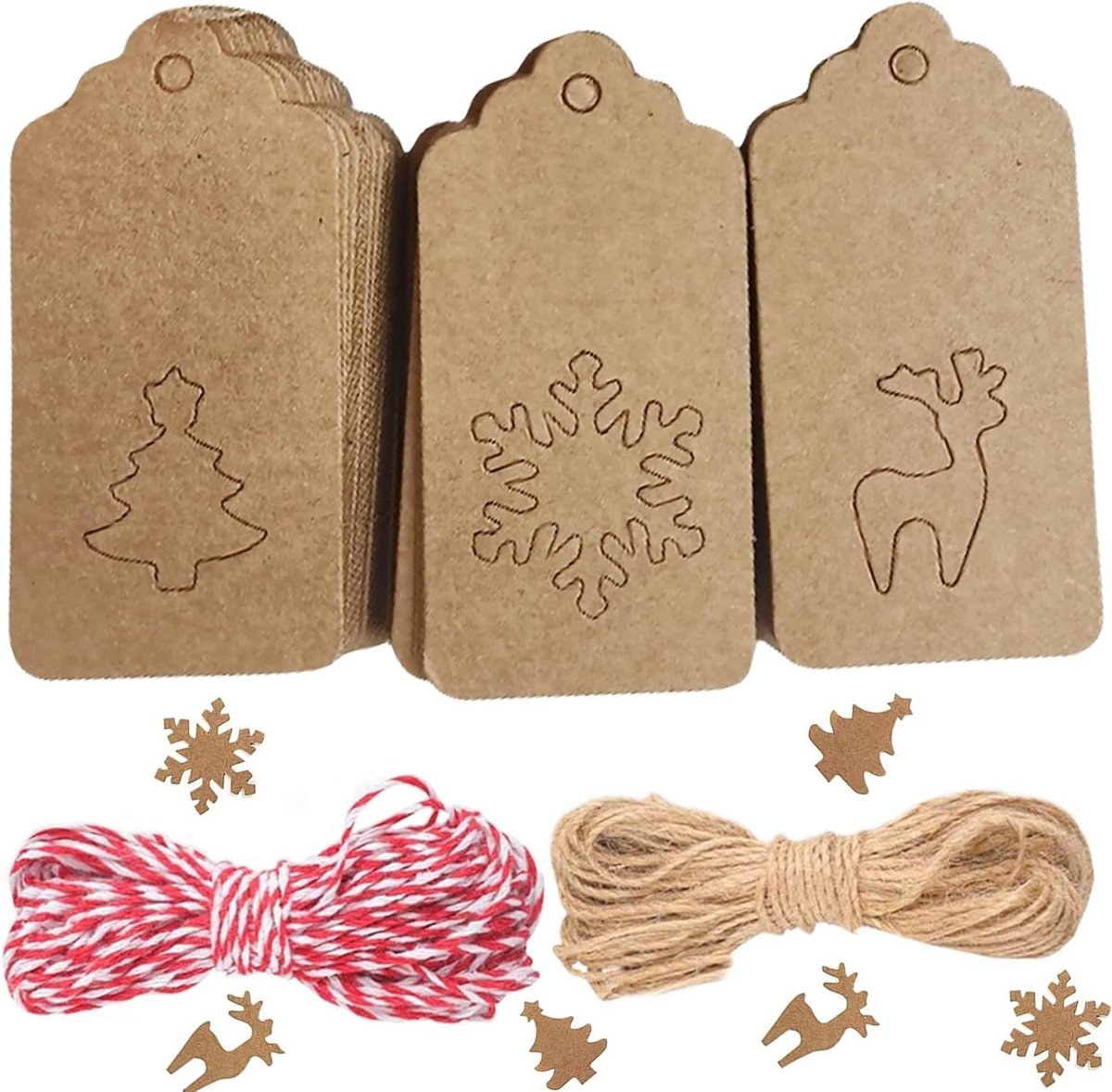 Set van 150 Kerstcadeautags van Kraftpapier met 20m Jute Touw - Perfect voor DIY Decoratie, Cadeauverpakking en Feestelijke Gelegenheden