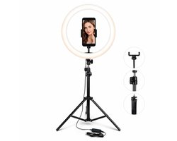 Bella Illumina 180 cm hoog - Ringlamp met Statief - 360 graden draaibaar - LED - Drie Kleurtemperaturen - Met Telefoonhouder - Ringlight - Studiolamp - universeel & verstelbaar - geschikt voor samsung & Iphone